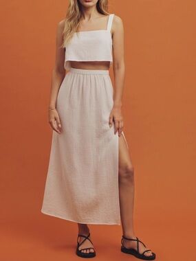 Reformation Dawn Cream Two-Piece Maxi Skirt Set with Side Slit